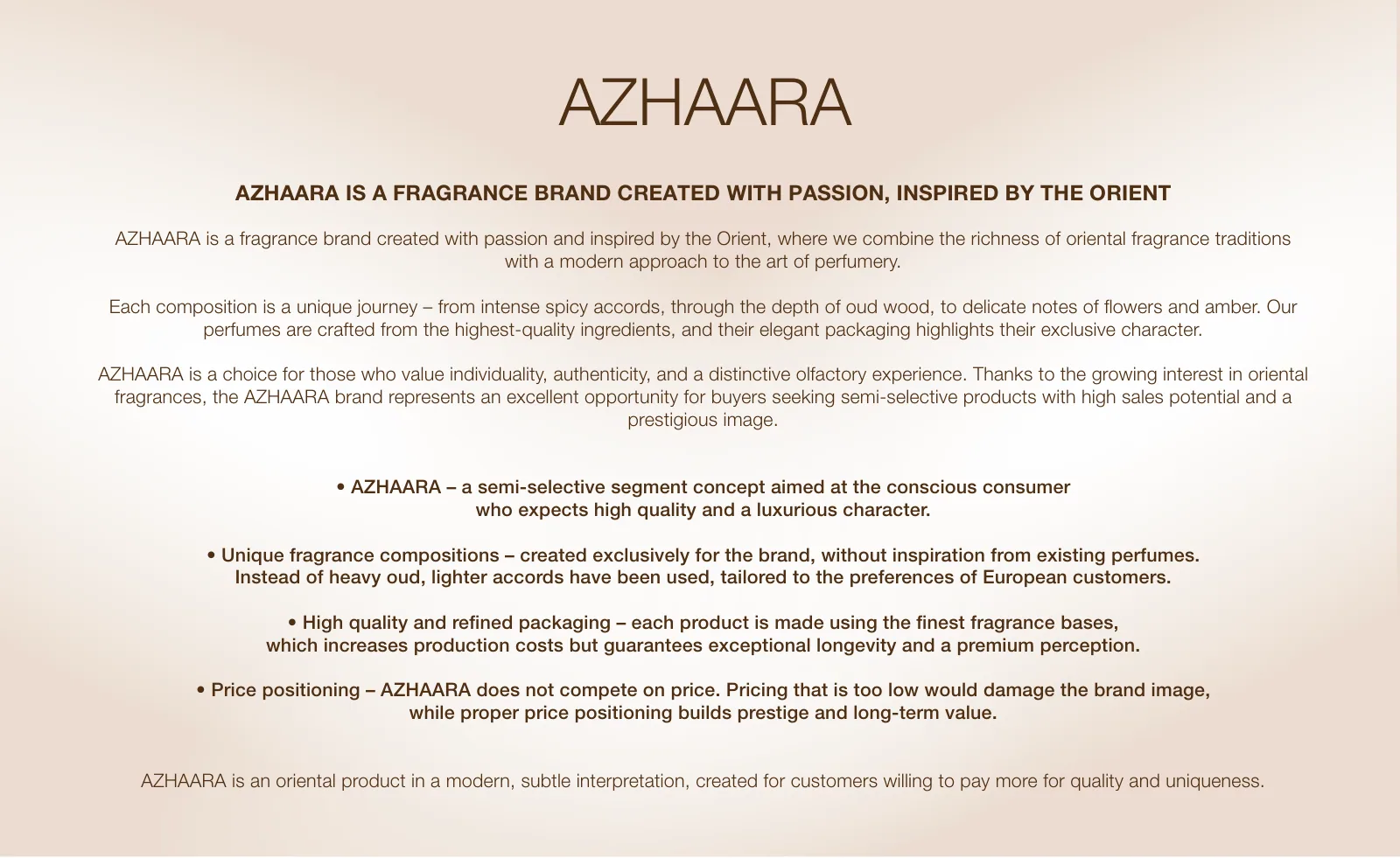 AZHAARA brand presentation, slide 2 of 9